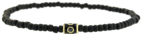 luis morais Gold Barrel With Black Diamonds On Beaded Bracelet