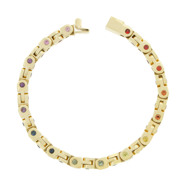 Luis Morais Gold Bike Chain Bracelet With Rainbow Sapphires