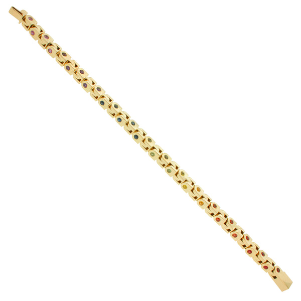 Luis Morais Gold Bike Chain Bracelet With Rainbow Sapphires
