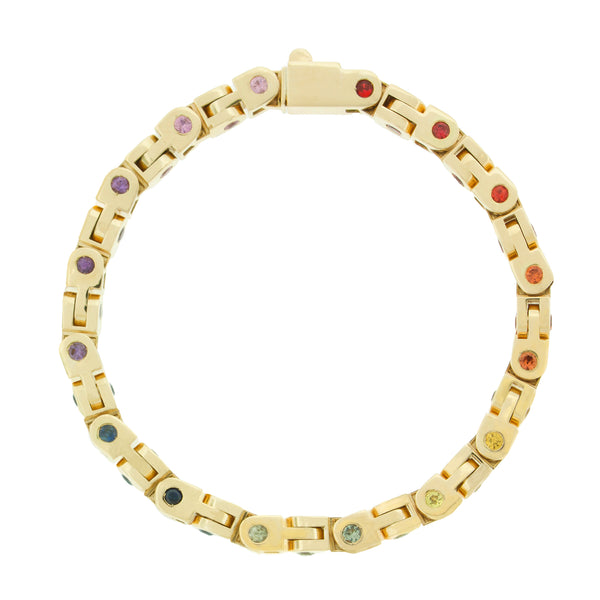 Luis Morais Gold Bike Chain Bracelet With Rainbow Sapphires