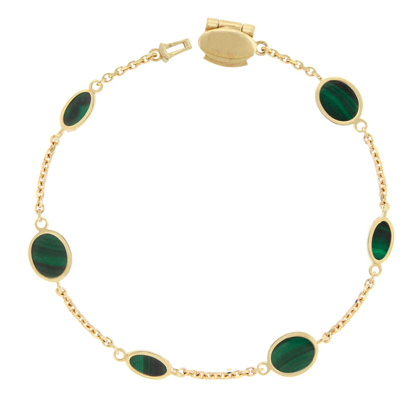 Luis Morais Gold Bracelet With Oval Malachite Gemstones