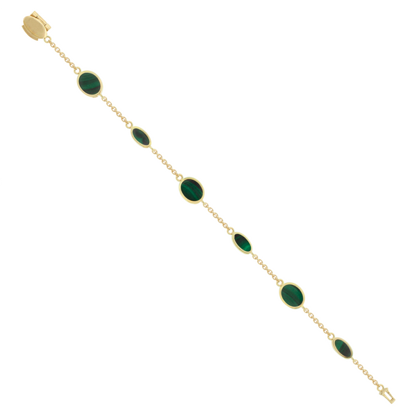 Luis Morais Gold Bracelet With Oval Malachite Gemstones