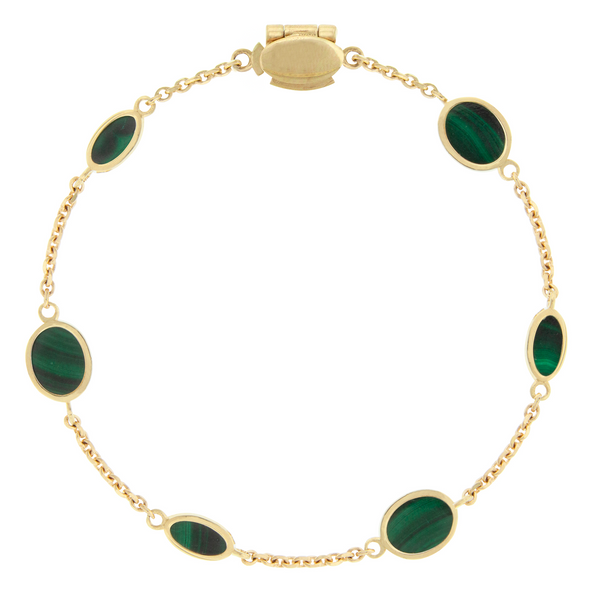 Luis Morais Gold Bracelet With Oval Malachite Gemstones
