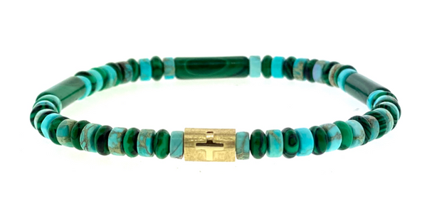 luis morais Gold Cross Relief On Gemstone Beaded Bracelet