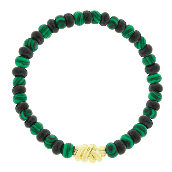 luis morais Gold Double Knot on a Malachite & Onyx Beaded Bracelet