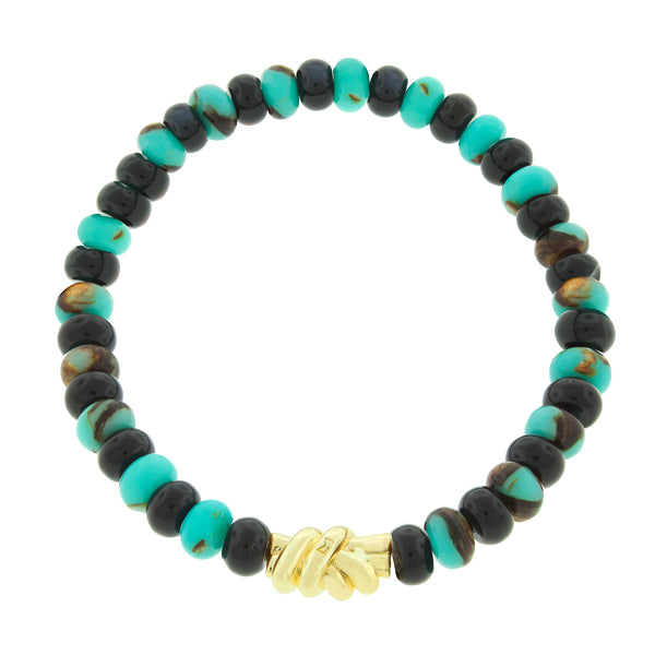 luis morais Gold Double Knot on Jasper & Onyx Beaded Bracelet