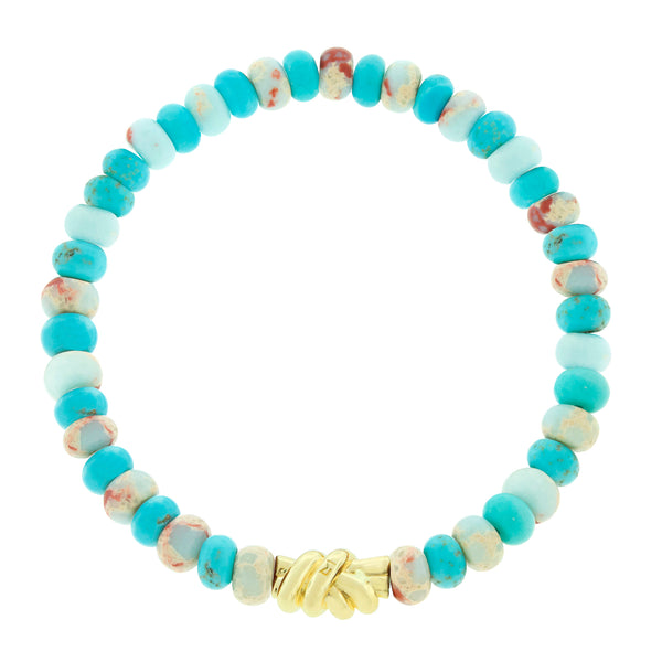 luis morais Gold Double Knot on Turquoise & Jasper Beaded Bracelet