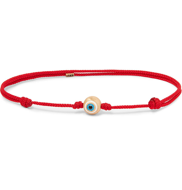 luis morais Gold Enameled Evil Eye Ball On Red Cord Bracelet