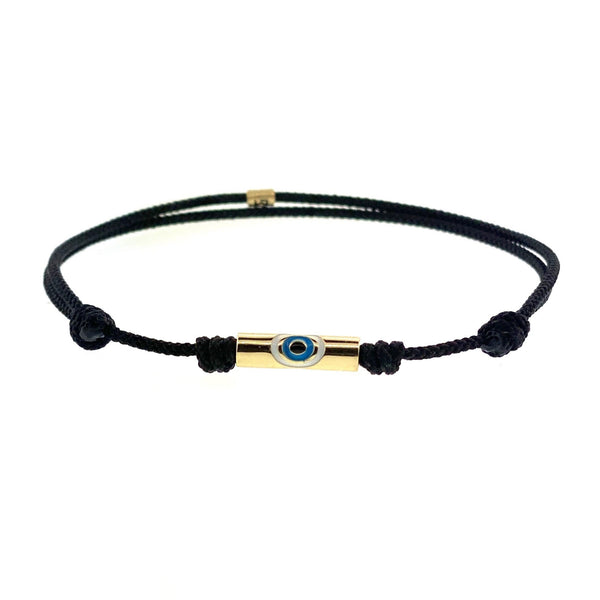 luis morais Gold Enameled Evil Eye Tube on Cord Bracelet