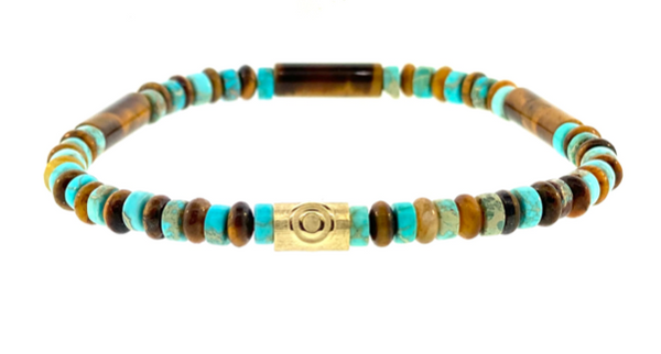 luis morais Gold Evil Eye Relief On Gemstone Beaded Bracelet