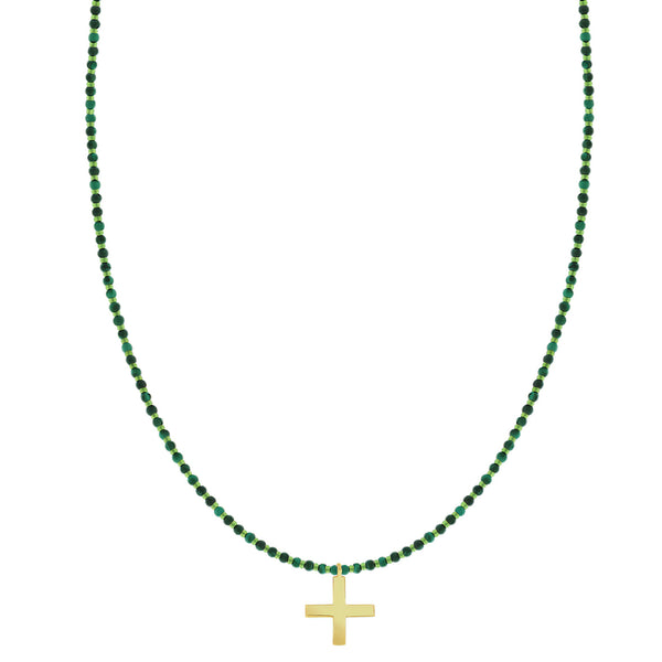 Luis Morais Gold Greek Cross Malachite Beaded Necklace