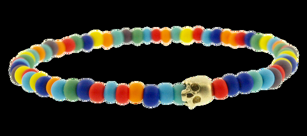luis morais Gold Half Skull on Multicolor Glass Beaded Bracelet
