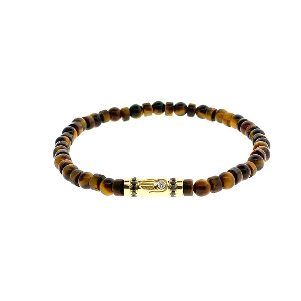 luis morais Gold Hamsa Relief With Diamonds On Gemstone Beaded Bracelet