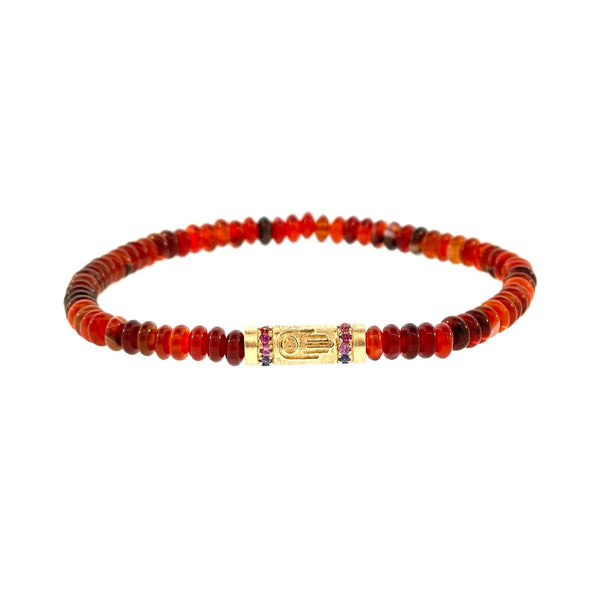 luis morais Gold Hamsa Relief With Rainbow Sapphires Beaded Bracelet