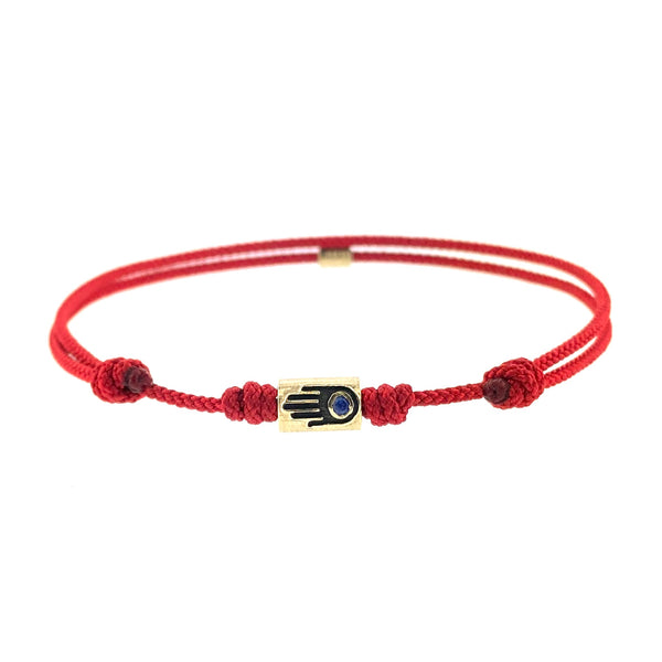 luis morais Gold Hamsa Relief With Sapphire On Cord Bracelet