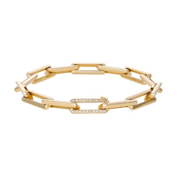 luis morais Gold Link Bracelet with Small Pave Diamond Clasp