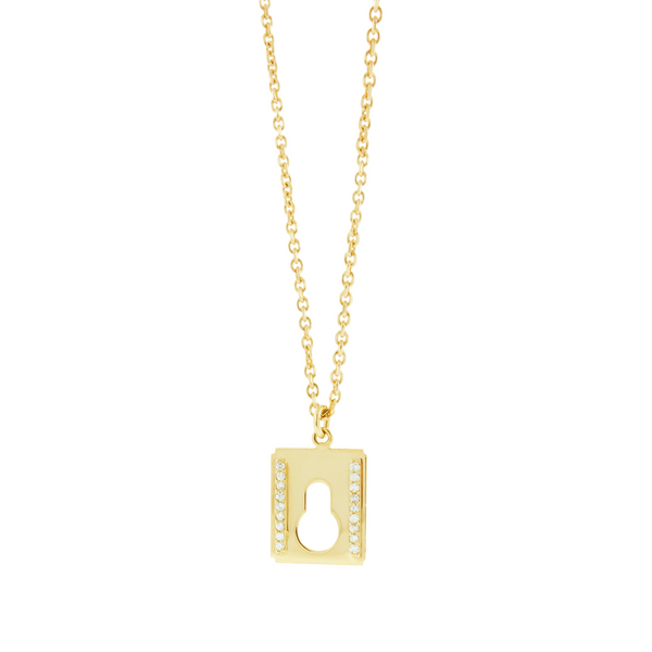 Luis Morais Gold Lock Pendant Necklace With Diamonds