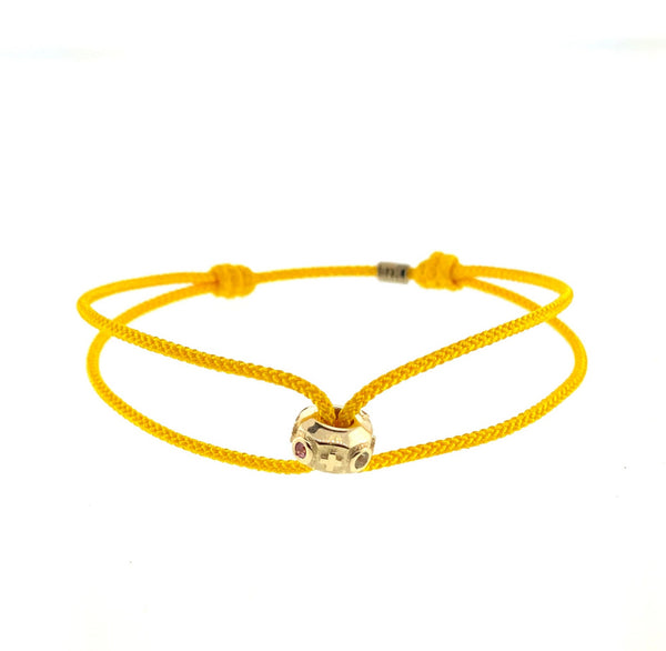 luis morais Gold Octagon With Cross And Pink Sapphires On Cord Bracelet