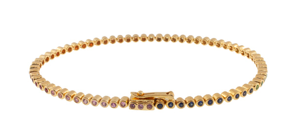 Luis Morais Gold Tennis Bracelet With Ombre Rainbow Sapphires