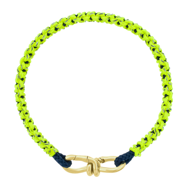 Luis Morais Gold Wire Link Clasp On Neon Green Braided Cord Bracelet