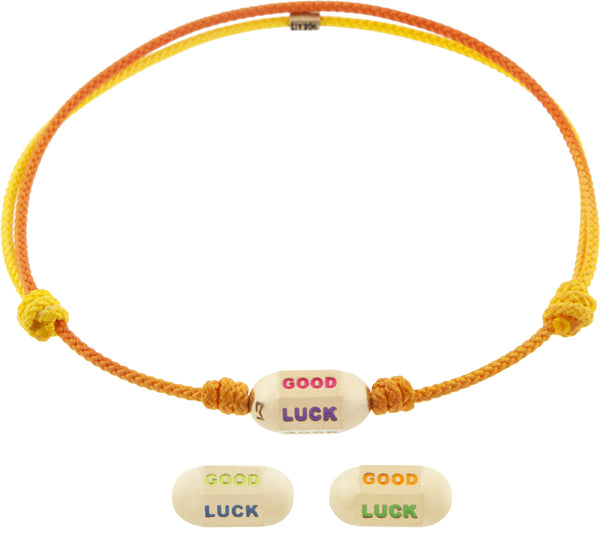 luis morais Good Luck Hexagon Bolt on Yellow Ombre Cord Bracelet