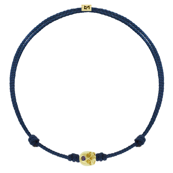 luis morais Half-Skull with Blue Sapphire on Cord Bracelet