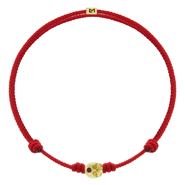 luis morais Half-Skull with Ruby on Red Cord Bracelet
