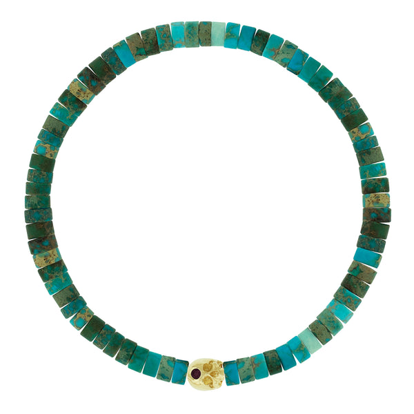 luis morais Half-Skull with Ruby on Turquoise Bead Bracelet