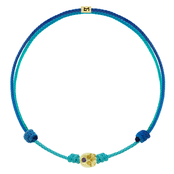 luis morais Half-Skull with Sapphire on Blue Ombre Cord Bracelet
