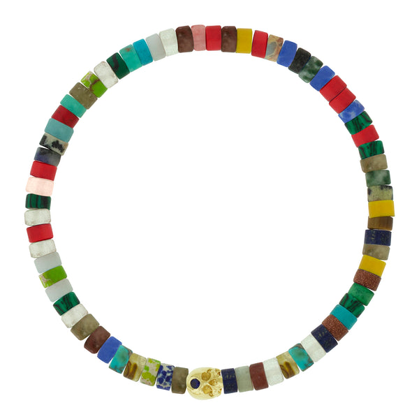 luis morais Half-Skull with Sapphire on Gemstone Bead Bracelet