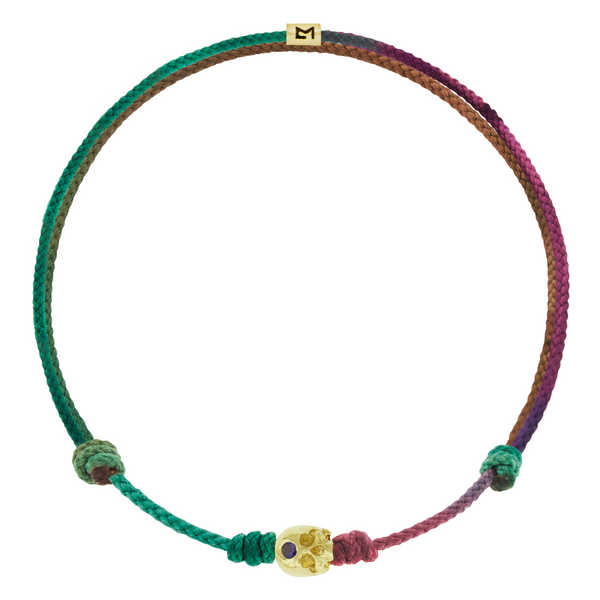 luis morais Half-Skull with Sapphire on Moody Rainbow Cord Bracelet