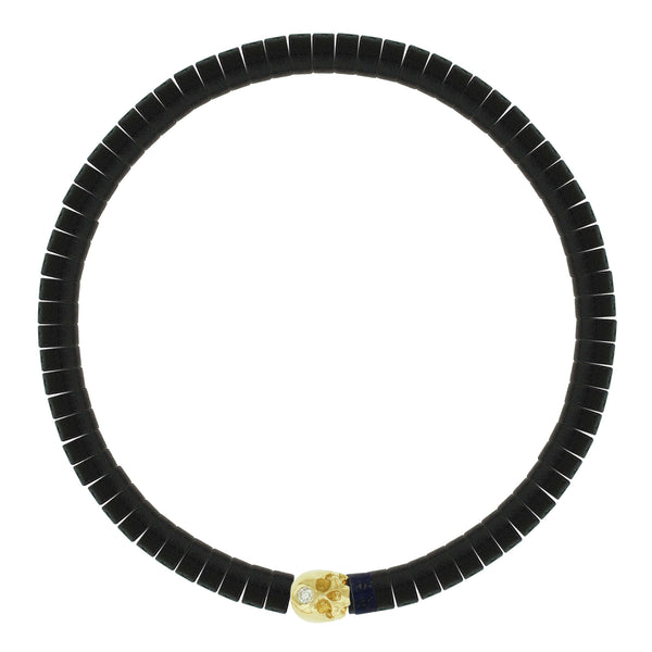 luis morais Half-Skull with White Diamond on Agate Bead Bracelet