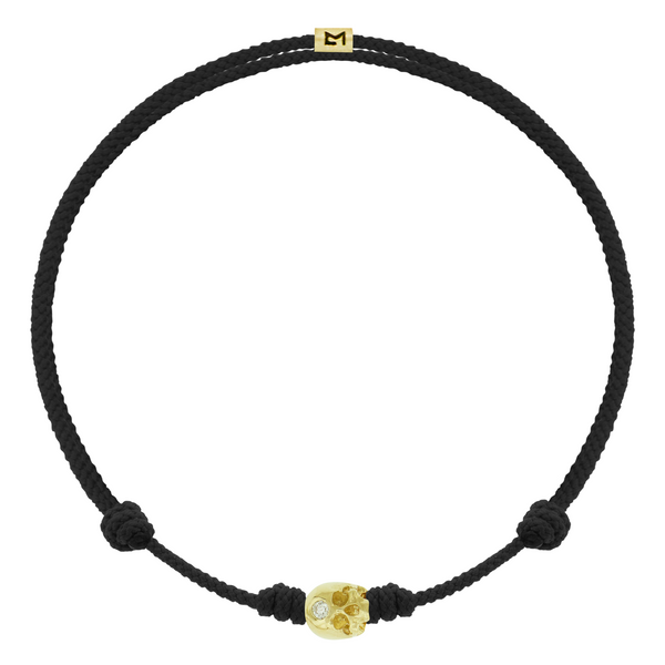 luis morais Half-Skull with White Diamond on Black Cord Bracelet