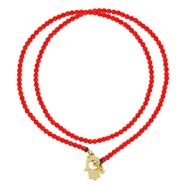 luis morais Hamsa Toggle Red Double-Wrap Bead Bracelet