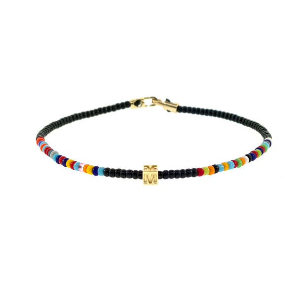 Luis Morais Height Of Summer Custom Initial Gold Cube Beaded Bracelet