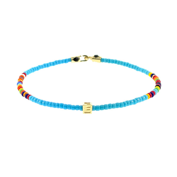 luis morais Height of Summer Custom Initial Gold Cube Beaded Bracelet