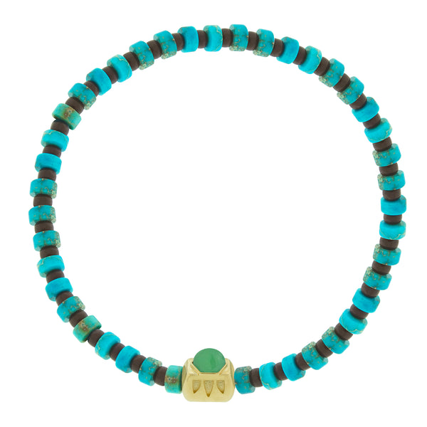 Luis Morais Ingot With Chrysoprase Hexagon On Beaded Bracelet