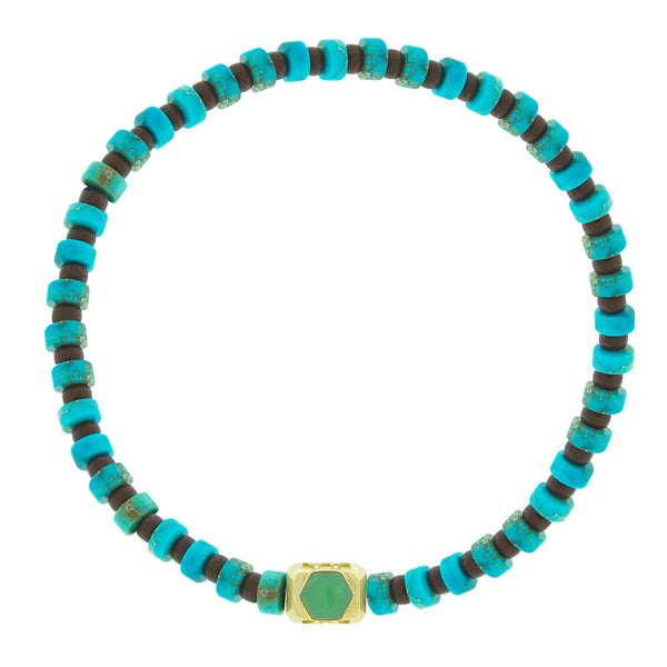 luis morais Ingot with Chrysoprase Hexagon on Beaded Bracelet