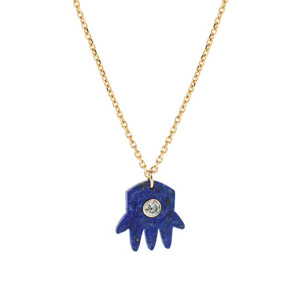 luis morais Lapis Hand and White Diamond Pendant Necklace