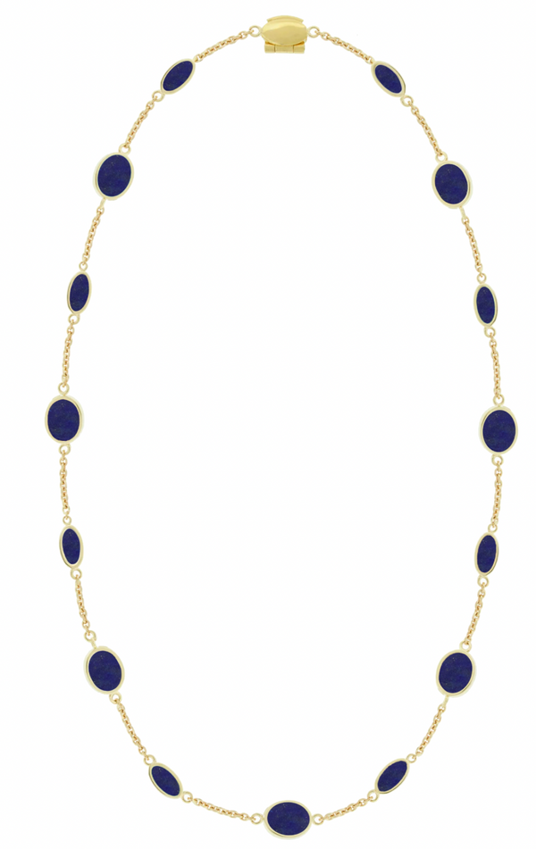 luis morais Lapis Oval Gemstone Gold Chain Necklace