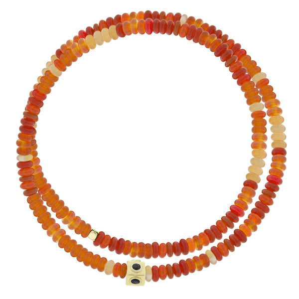 luis morais Lego Cube with Black Diamonds on Double Wrap Carnelian Bead Bracelet