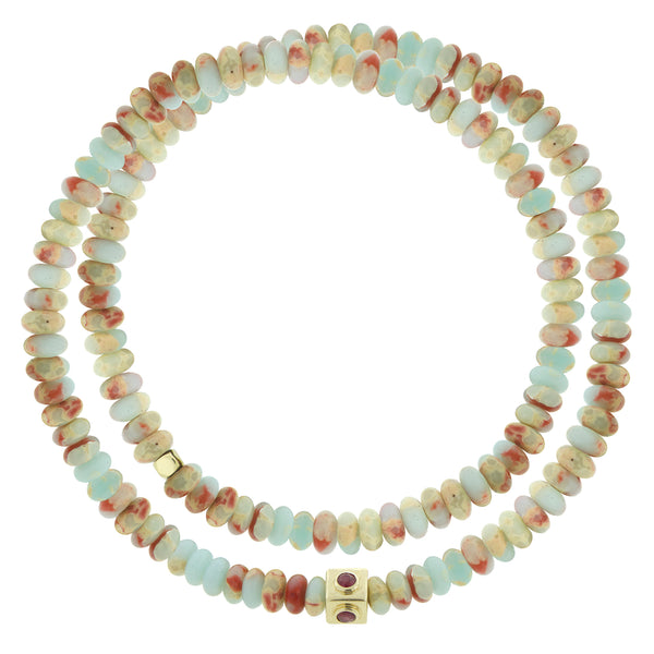 luis morais Lego Cube with Rubies on Double Wrap Jasper Bead Bracelet