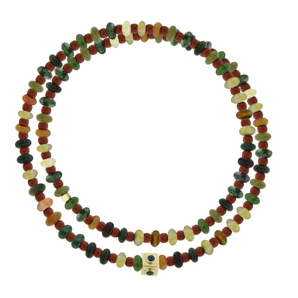 luis morais Lego Cube with Sapphires on Double Wrap Gemstone Bead Bracelet
