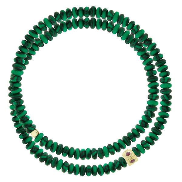 luis morais Lego Cube with Sapphires on Double Wrap Malachite Bead Bracelet