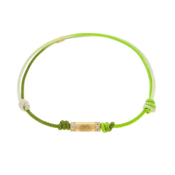 luis morais Lips Slim Tube with White Diamonds on a Green Ombre Cord Bracelet