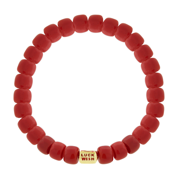 Luis Morais LUCKY HORSESHOE Ingot On Red Glass Bead Bracelet
