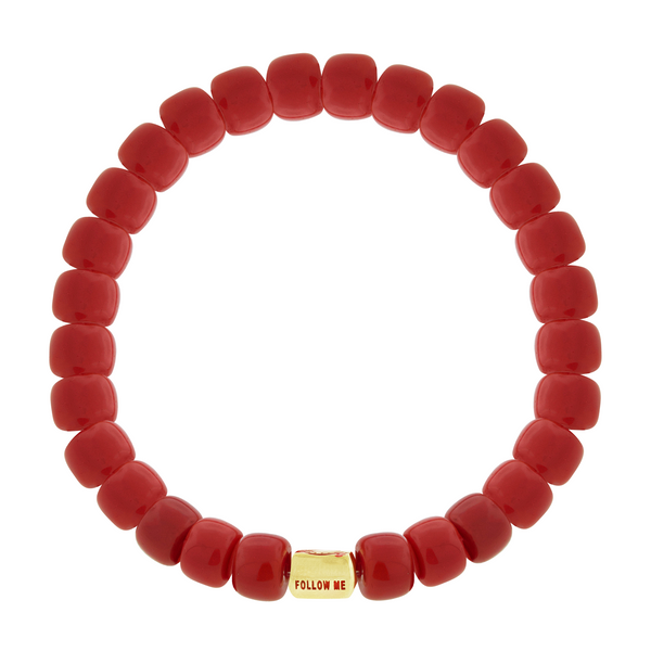 Luis Morais LUCKY HORSESHOE Ingot On Red Glass Bead Bracelet