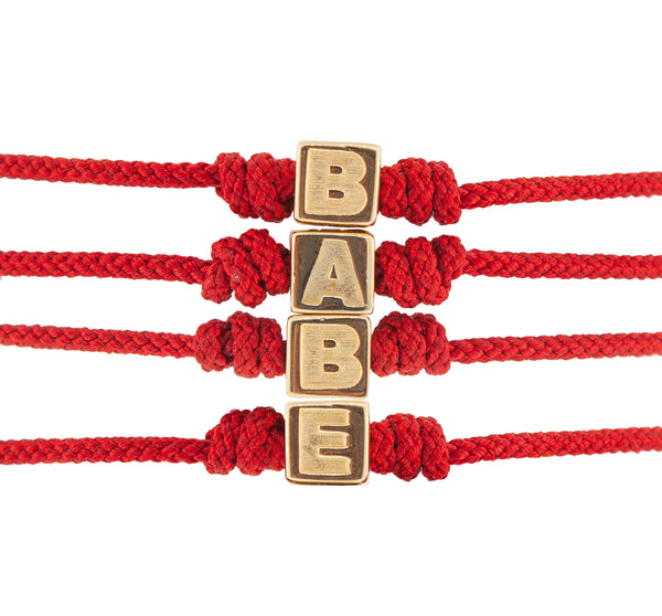 Luis Morais BABE Gold Cube On Red Cord Bracelet