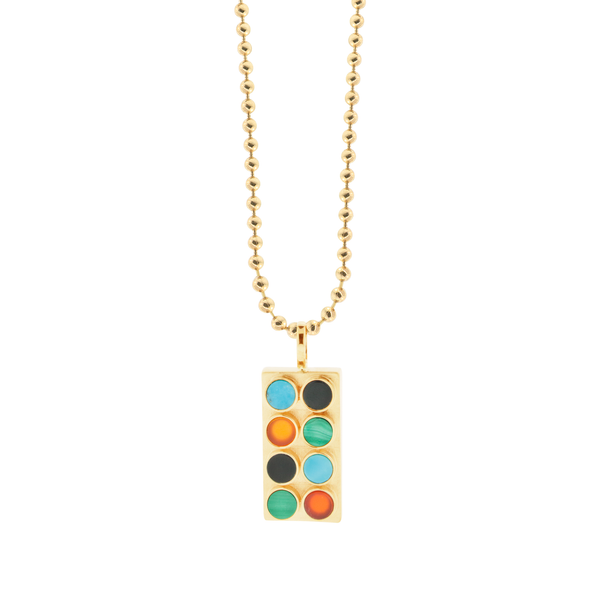 luis morais Gemstone Lego Block Pendant Necklace