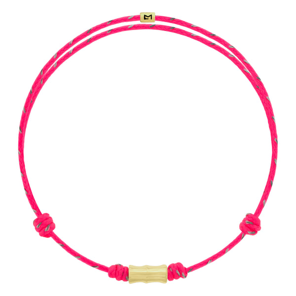 luis morais Gold Bamboo Tube on Pink Cord Bracelet